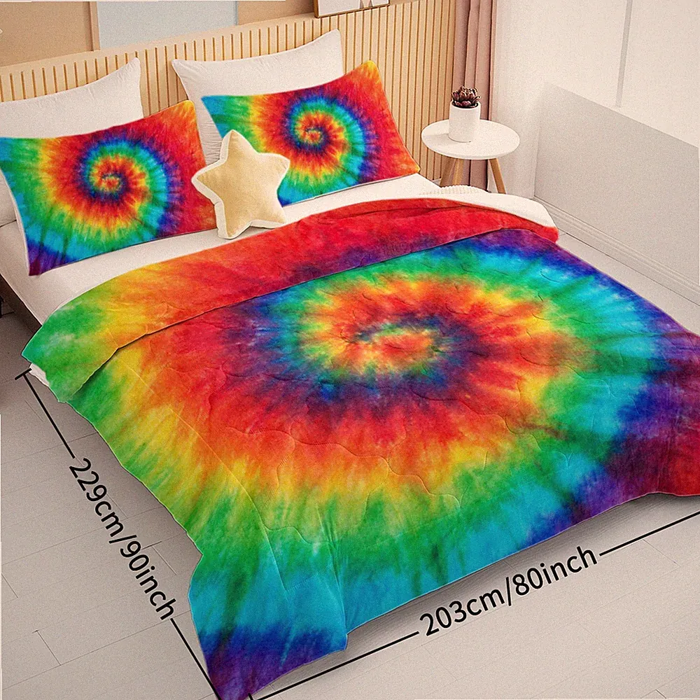 3PCS Tie Dye Comforter Cover Set Rainbow Bedding Set Boho Colorful for Bedroom