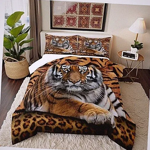 Tiger 3D Print Comforter Set Size Wild Animals Bedding Set 3pcs Queen A-tiger
