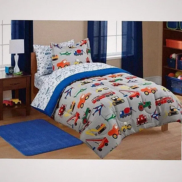 Transportation Cars Plane Bed in a Bag Coordinating Bedding Set Twin Blue Gray