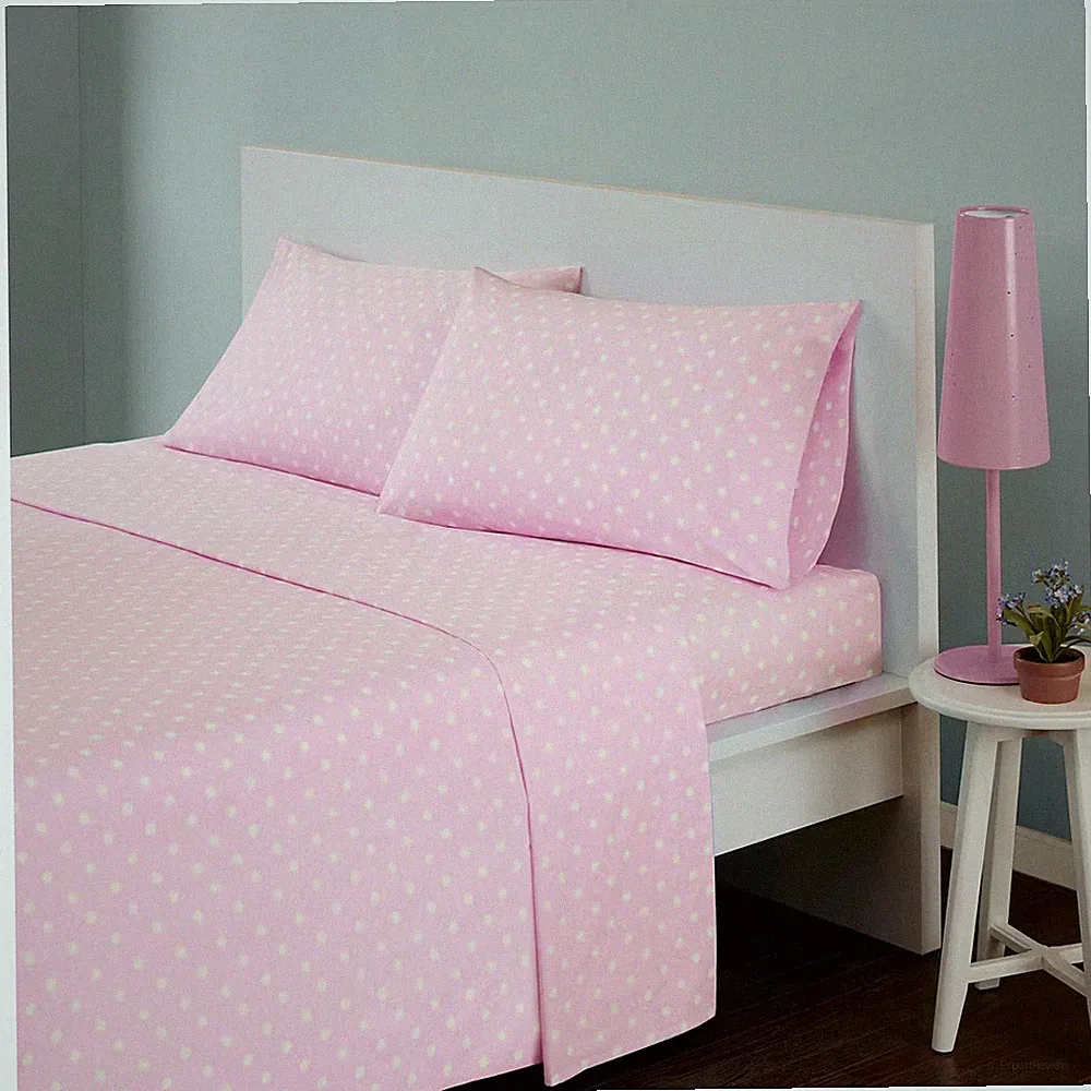 Twin Polka Dot Printed Cotton Sheet Set Pink