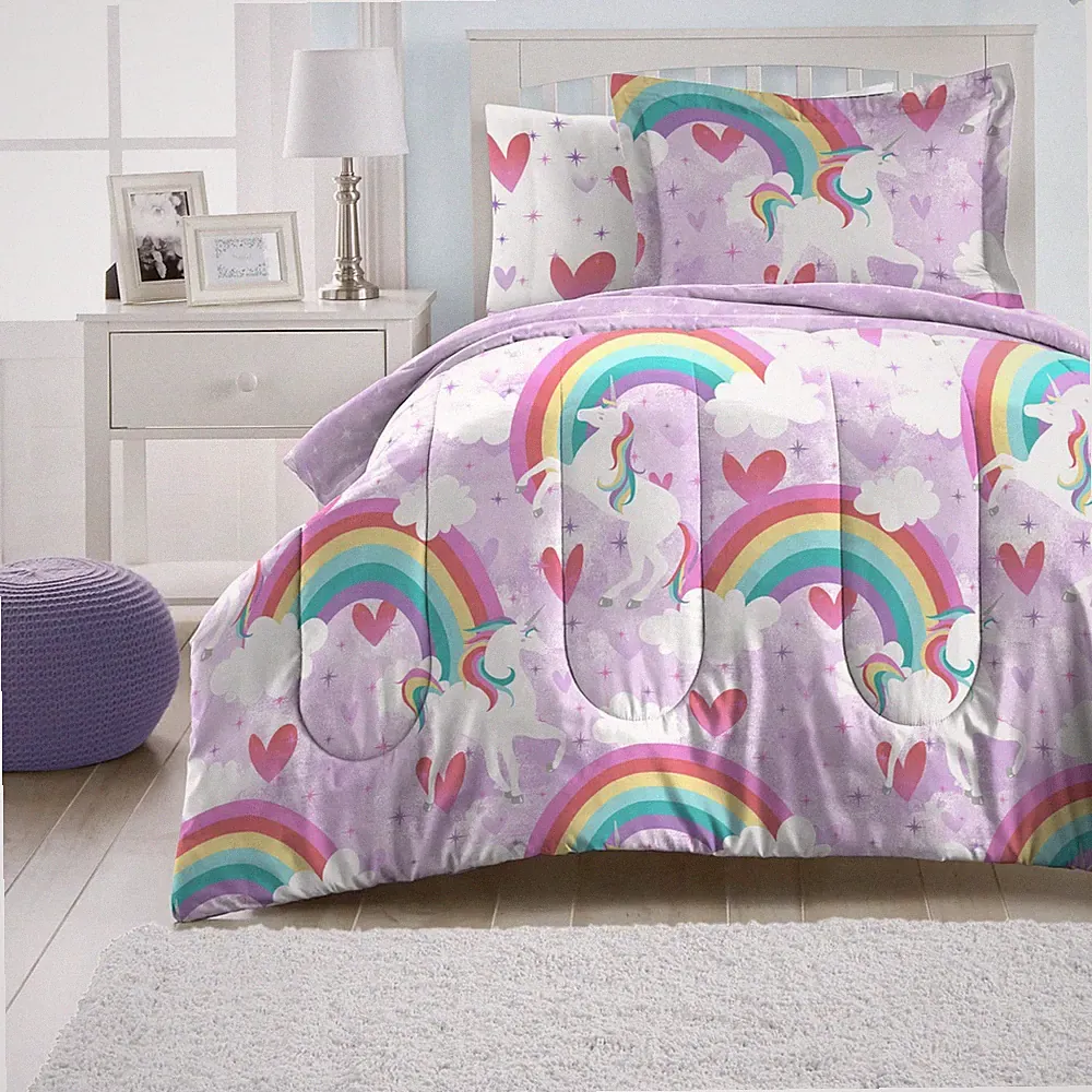 Twin Rainbow Unicorn Bedding Set 5 Piece Bed in a Bag for Kids Dreams