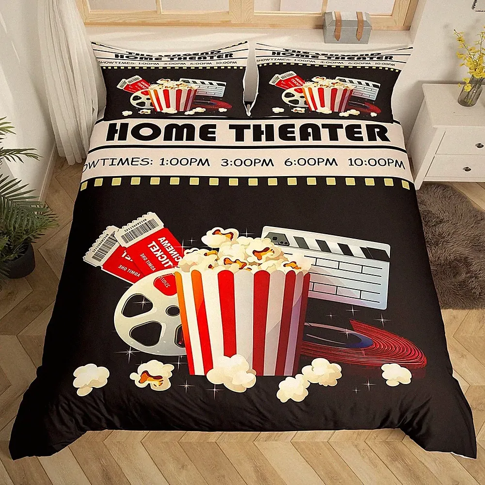 Vintage Cinema Ticket Duvet Cover Movie Theater Theme Bedding Set Filmstrip H...
