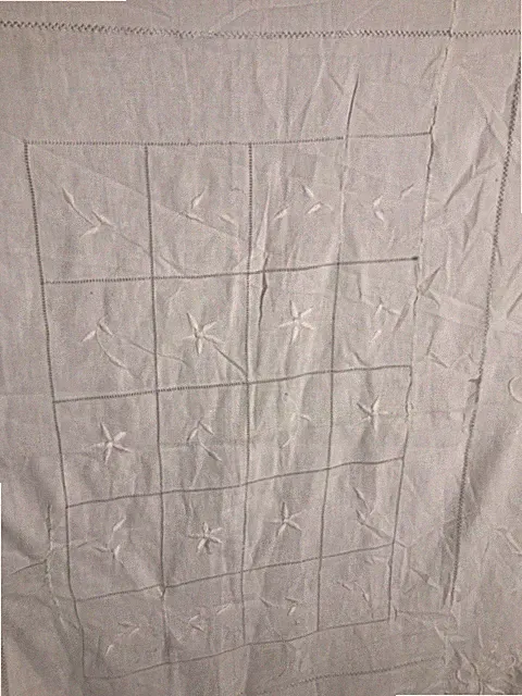 Vintage White Cotton Duvet Cover - Hand Embroidered with Floral Cutwork 46x56''