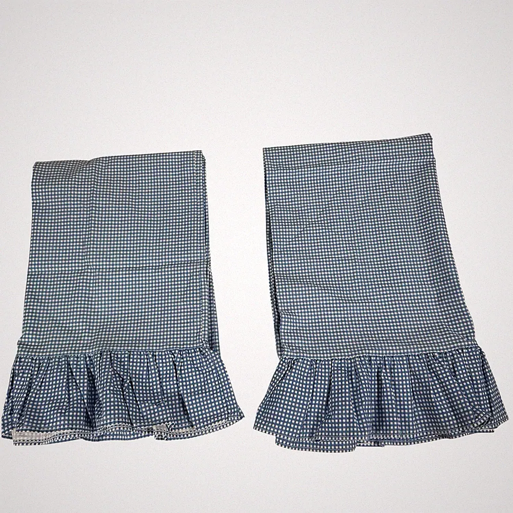 VTG Ralph Lauren Wendy Blue Small Gingham Ruffled Standard Pillowcase Set Of 2