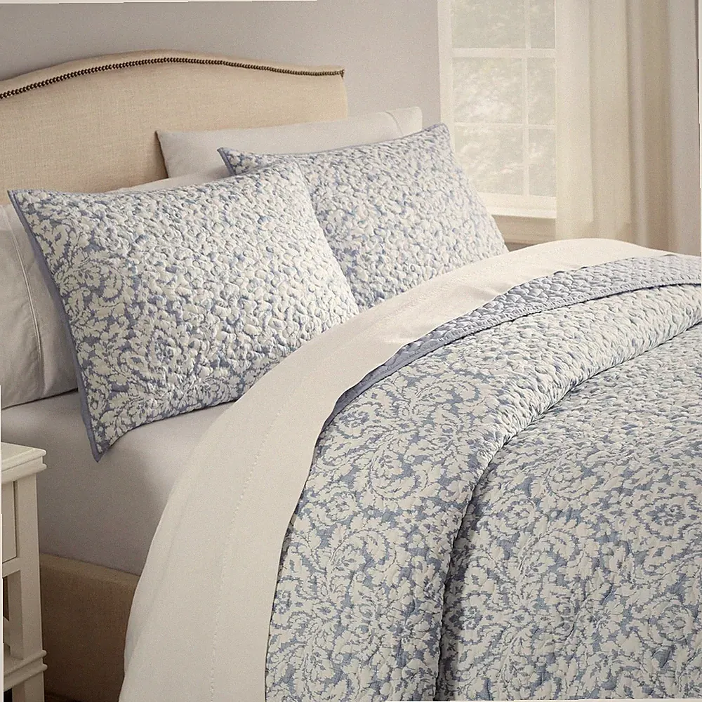 Waverly Traditions Dashing Damask 3 Piece Quilted Pattern Bedding Set, Queen Bed