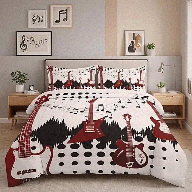 WeCozy Full Comforter Set, Guitar Rock Music, 3 PC Bedding w/ 2 Pillowcases