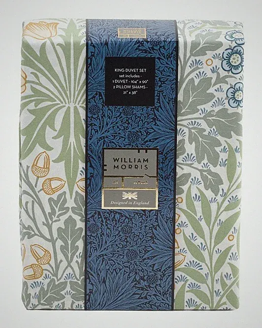 WILLIAM MORRIS KING duvet set OAK AND WILLOW-LEAF GREEN 100% cotton RARE NEW