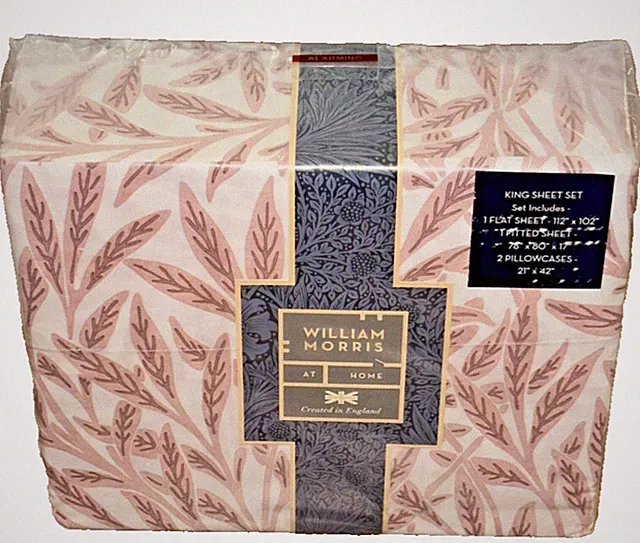 William Morris~KING Sheet SET~Original Willow~Plaster~White/Blush/Pink~PERCALE~~