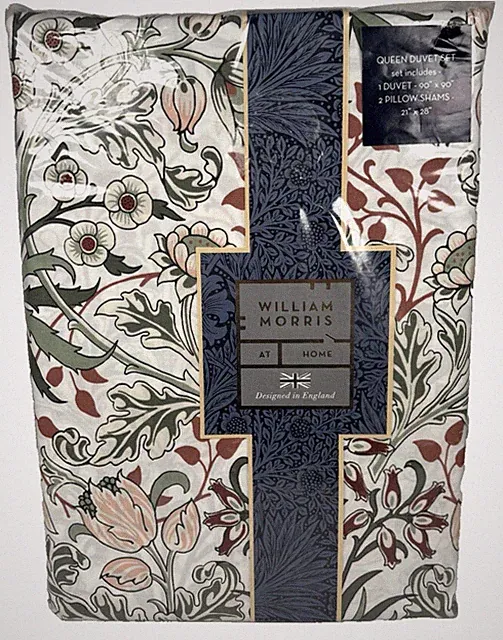 William Morris QUEEN Duvet Cover Set Hyacinth Floral Clay Pink Cotton Botanical
