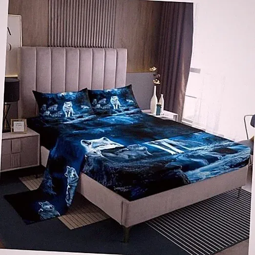 Wolf Bed Sheets Set Size for Kids Boys Teen,Moon Lake Decor Bedding King Blue