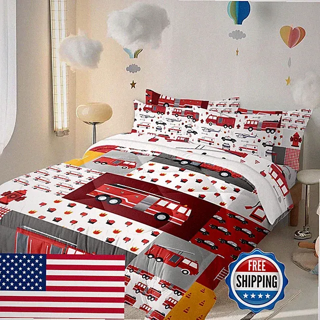 Yasida Queen Bedding Sets 7 Pieces Fire Truck Bedfire Truck Queen Comforter Set