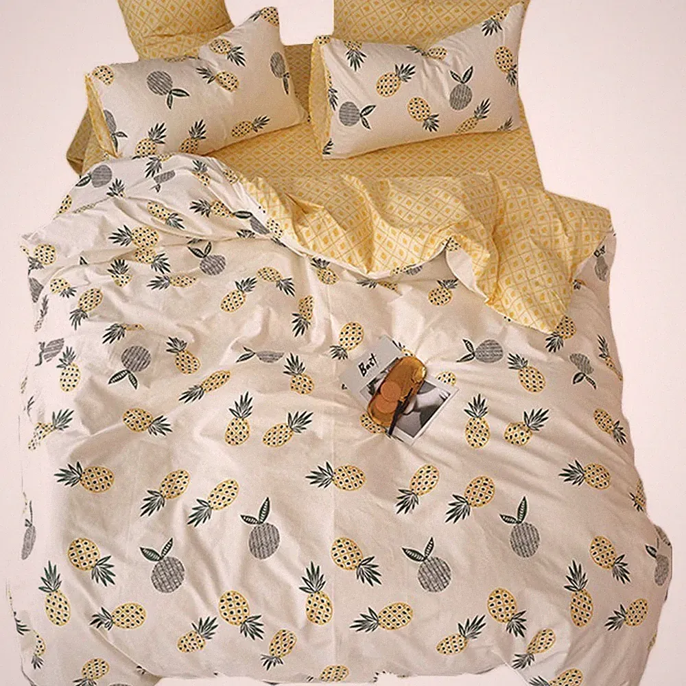 Yellow Pineapple Bedding Duvet Cover Sets Queen Size, Cute Fruit Decor Comfor...