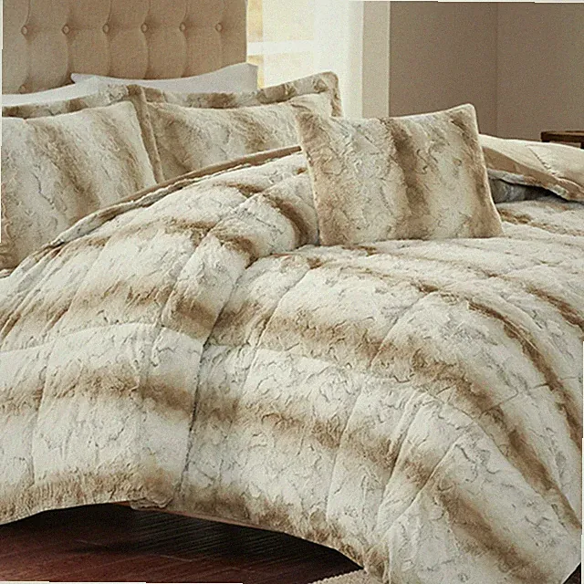 Zuri Soft Plush Comforter Set, Faux Fur Animal Stripes Design, Faux Mink On T...